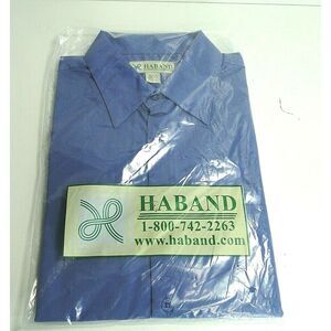 Haband Mens Large 15 1/2 Long Sleeve Button Up Dress Shirt Blue